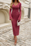 V-Neck Long Sleeved Knitted Dress