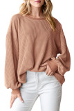 Round Neck Ribbed Loose Long Sleeve T-Shirt