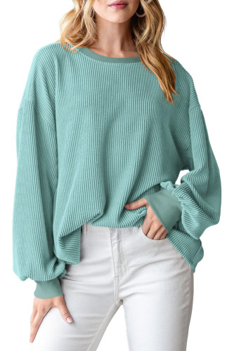 Round Neck Ribbed Loose Long Sleeve T-Shirt