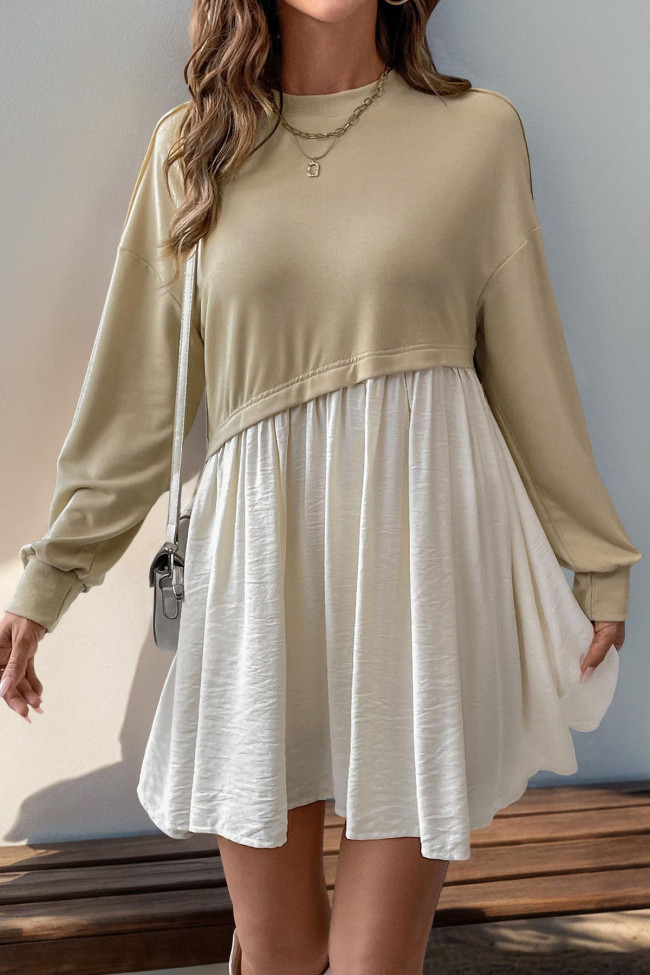 Round Neck Contrasting Patchwork Versatile Dress