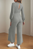 V-Neck Bat Sleeve Solid Color Wide Leg Jumpsuit