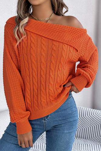 Lapel Off Shoulder Long Sleeved Sweater