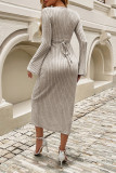 V-Neck Long Sleeved Knitted Dress