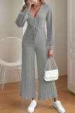 V-Neck Bat Sleeve Solid Color Wide Leg Jumpsuit