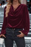 Golden Velvet Pile Collar Lantern Sleeve Top