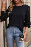 Solid Color Round Neck Lace Long Sleeved Sweatshirt