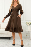V-Neck Long Sleeved Ruffle Edge Dress