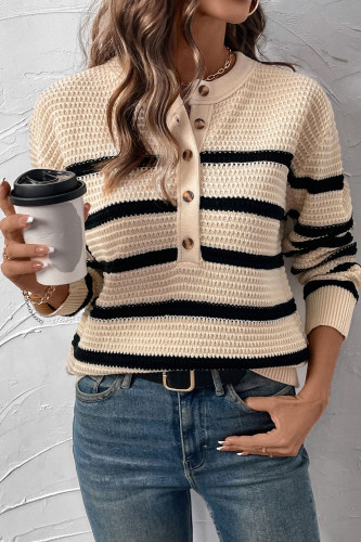Fashion Striped Button Loose Sweater