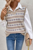 Ethnic Style Jacquard Knitted Long Sleeve Vest 