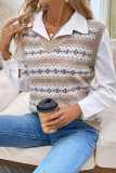 Ethnic Style Jacquard Knitted Long Sleeve Vest 
