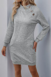 Texture Long Button Long Sleeved Dress