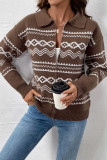 Flip Collar Casual Knitted Sweater Zipper Cardigan