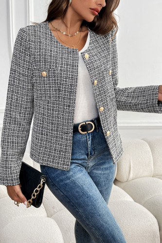 Checkered Cardigan Small Fragrant Style Jacket