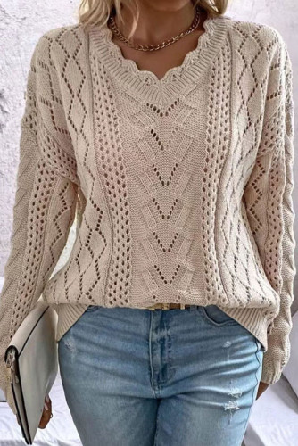 Hollow V-Neck Versatile Knitted Sweater