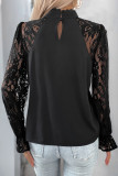 Lace Patchwork Round Neck Long Sleeve Shirt