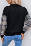 Plaid Patchwork Round Neck Long Sleeve Hoodie