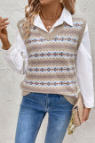 Ethnic Style Jacquard Knitted Long Sleeve Vest 