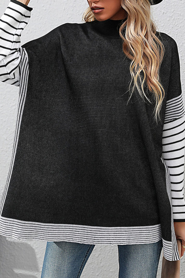 Striped Semi High Neck Loose Sweater