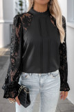 Lace Patchwork Round Neck Long Sleeve Shirt