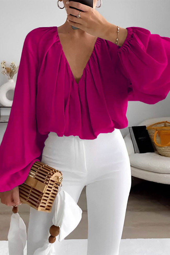 Printed V-Neck Long Sleeved Shirt