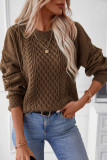 Retro Round Neck Solid Color Knitted Sweater