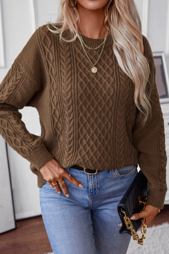 Retro Round Neck Solid Color Knitted Sweater