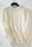 Retro Round Neck Solid Color Knitted Sweater