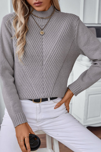 Solid Color Semi High Neck Long Sleeved Knitted Sweater