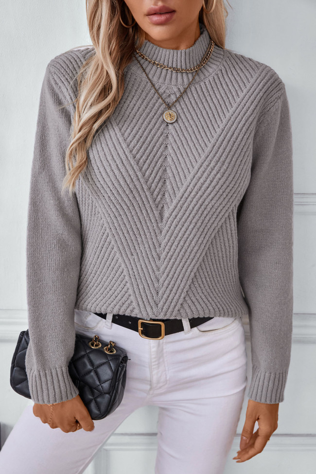 Solid Color Semi High Neck Long Sleeved Knitted Sweater