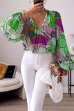 Printed V-Neck Long Sleeved Shirt