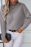 Solid Color Semi High Neck Long Sleeved Knitted Sweater