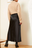 Satin High Waisted Elastic Solid Color Skirt