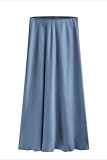 Satin High Waisted Elastic Solid Color Skirt