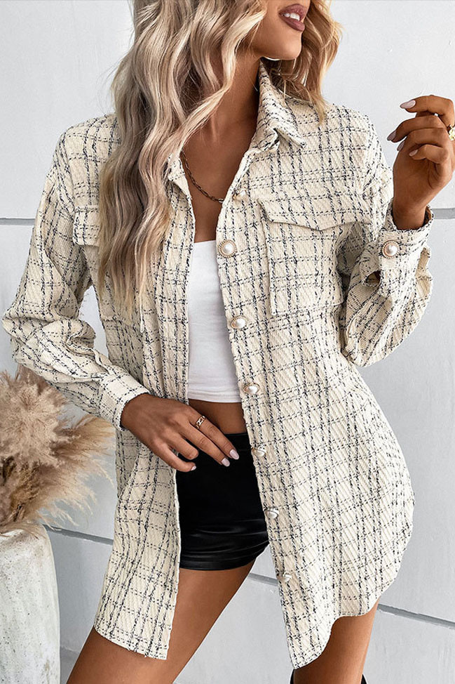 Lapel Plaid Printed Long Sleeved Jacket