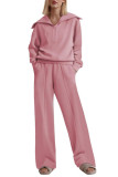 Half Zip Long Sleeved Top Wide Leg Long Pants Two-Piece Set