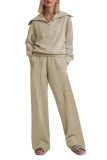 Half Zip Long Sleeved Top Wide Leg Long Pants Two-Piece Set