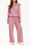Half Zip Long Sleeved Top Wide Leg Long Pants Two-Piece Set