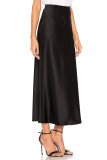 Satin High Waisted Elastic Solid Color Skirt