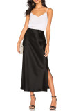 Satin High Waisted Elastic Solid Color Skirt