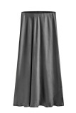 Satin High Waisted Elastic Solid Color Skirt