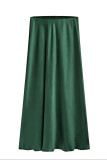 Satin High Waisted Elastic Solid Color Skirt