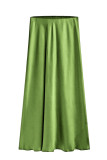Satin High Waisted Elastic Solid Color Skirt