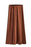Satin High Waisted Elastic Solid Color Skirt