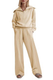 Half Zip Long Sleeved Top Wide Leg Long Pants Two-Piece Set