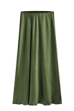 Satin High Waisted Elastic Solid Color Skirt