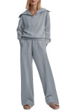 Half Zip Long Sleeved Top Wide Leg Long Pants Two-Piece Set