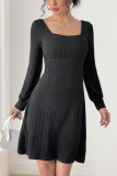 V-Neck Solid Color Long Sleeved Knitted Dress
