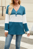 V-Neck Contrasting Loose Knit T-Shirt