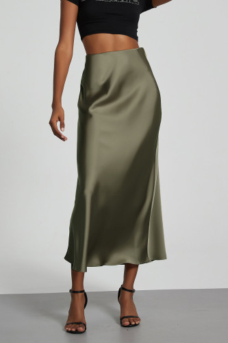 Fashion Satin Solid Color Skirt