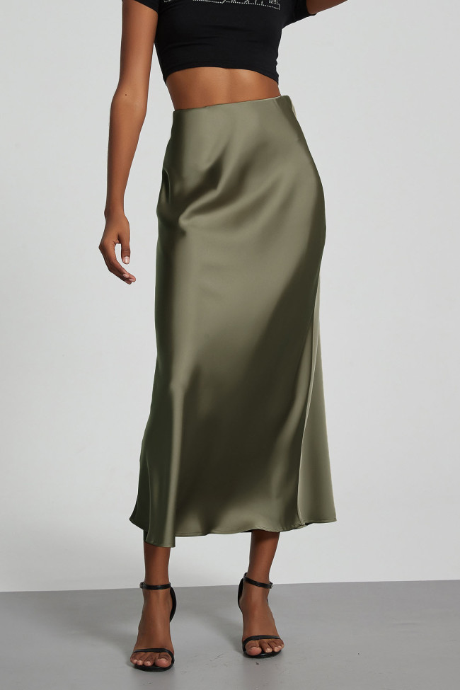 Fashion Satin Solid Color Skirt